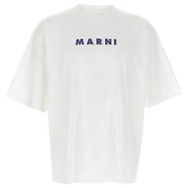 Marni Camiseta de algodón con estampado de logo Blanco
