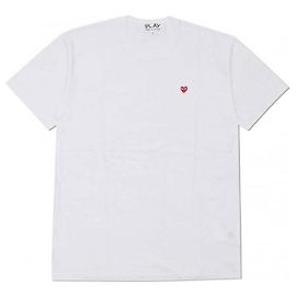 Comme Des Garcons Kurzarm-T-Shirt mit rotem Herz-Patch Weiß