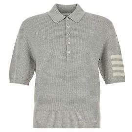Thom Browne Polo de linho e algodão com ajuste relaxado Marrom
