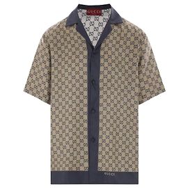 Camisa Gucci de seda estampada azul bege Azul