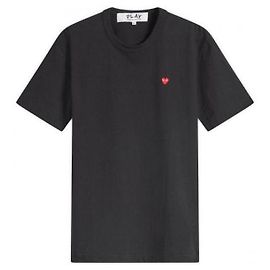Comme Des Garcons Kurzarm-T-Shirt mit rotem Herz-Patch Schwarz