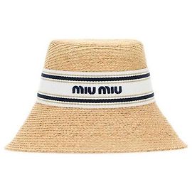 Chapéu de palha trançada Miu Miu Bege Branco Marrom