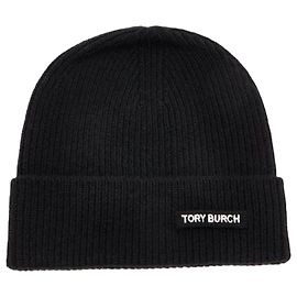 Tory Burch Gerippte Strickmütze Schwarz