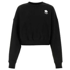 Kenzo Kurzes Sweatshirt mit Blumenstickerei Schwarz