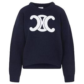 Céline Rippstrick Rundhals Pullover Blau