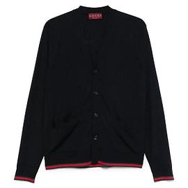 Gucci Wollcardigan mit Webbesatz XKEMU Blau