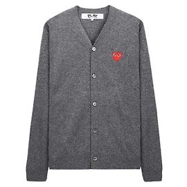 Comme Des Garcons Red Heart Patch Wool Cardigan AX Brown