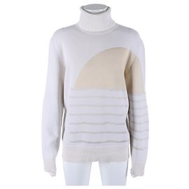 Pull col roulé à manches longues en tricot Hermès Blanc