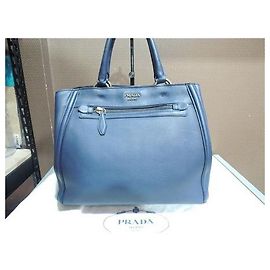 Prada Double Zip Pocket Tote Bag Blue