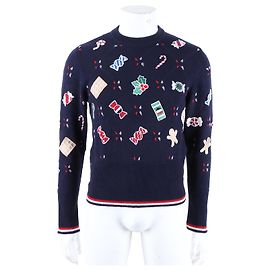 Thom Browne Langarm-Strickpullover Blau