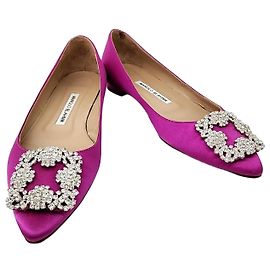 Sapatos planos de cetim Manolo Blahnik Roxo