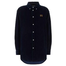 Miu Miu Camicia in velluto a coste e suede Blu