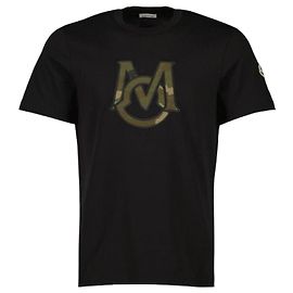 Moncler Baumwoll-T-Shirt mit Monogramm Schwarz