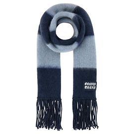 Miu Miu Cachecol de lã com franjas Azul