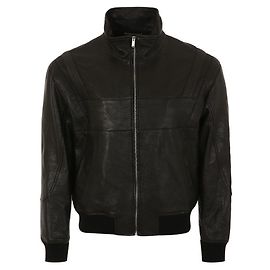 Saint Laurent Teddy Panel Full Grain Leather Bomber Jacket Black