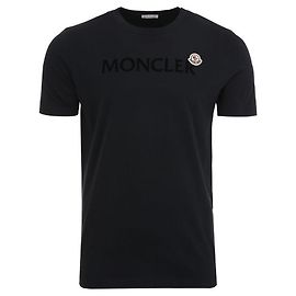 Moncler Baumwoll-T-Shirt mit flockiertem Logo Blau