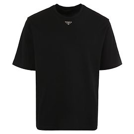 Prada Camiseta de algodón con logo triangular de metal Negro