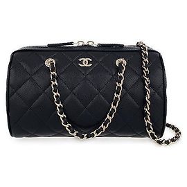 Chanel Mini bolsa de boliche com alça de corrente preta champagne ouro caviar Preto