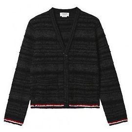 Thom Browne Merinowoll-Pullover mit Rundhalsausschnitt und Tartan-Jacquard-Einlage Schwarz