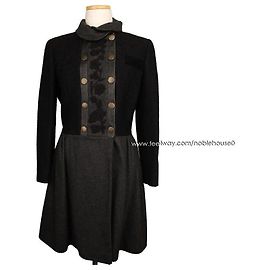 Etro Schwarzes graues Samt besticktes Kleid Wollmantel Braun