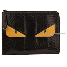 Fendi Schwarze Senf Echtes Python Bagbug Monster Clutch Tasche Schwarz