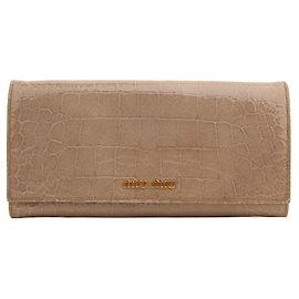 Miu Miu Cartera larga de piel de pitón beige con solapa Naranja