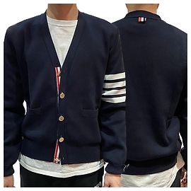 Thom Browne Milano Streifen Strickjacke Navy Blau