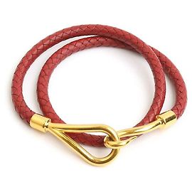 Hermès Colar e pulseira de couro trançado bordô com tom dourado Vermelho