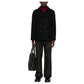 Saint Laurent Double Breasted Long Sleeve Coat Black