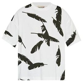 Alexander Mcqueen Übergroßes T-Shirt mit Federn Weiß