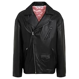 Acne Leather Quilted Biker Jacket Black