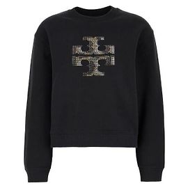 Tory Burch Sweatshirt mit Kristall-Logo Schwarz