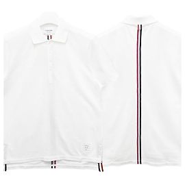 Thom Browne Polo de algodão piquê com listras nas costas, ajuste relaxado, manga curta Branco