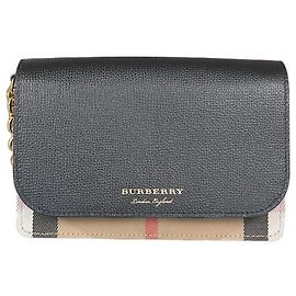 Burberry Borsa a tracolla Hampshire in pelle nera, tessuto Nero