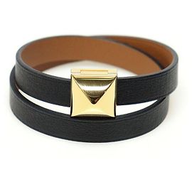 Hermès Pulseira Medor Infinity Double Tour em couro de bezerro preto e marrom com tom dourado Preto
