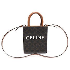 Céline Trio Tela Pelle di Vitello Tan Cabas Mini Vertical Nero