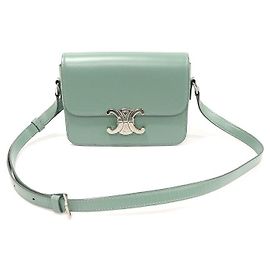 Céline Bolsa de Ombro Triomphe em Couro de Bezerro Brilhante Celeron em Tom Prateado Azul