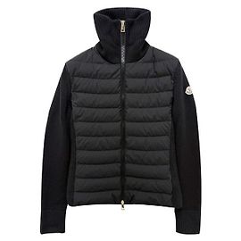 Cardigã de lã acolchoado com patch logo Moncler para mulheres Preto