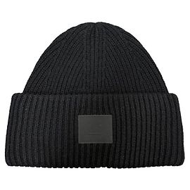 Wollstrickmütze mit großem Acne-Logo-Patch Schwarz
