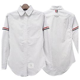 Camicia Oxford a righe con bracciale a tre righe per donna Thom Browne Grigio Medio Marrone