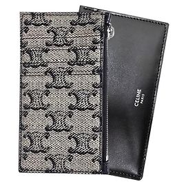 Céline Portafoglio con zip in tela e pelle di vitello Triomphe Beige Multicolore