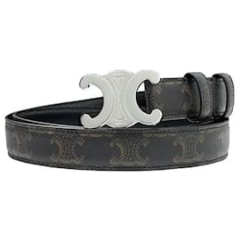 Céline Triomphe Canvas Medium Belt Black Silver Black