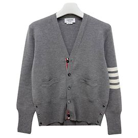 Thom Browne Diagonal Stripe Milano Stitch Wool Cardigan Light Grey Brown