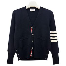 Thom Browne Diagonal Armband Bar Milano Stitch Wool Cardigan Navy stamp: Blue