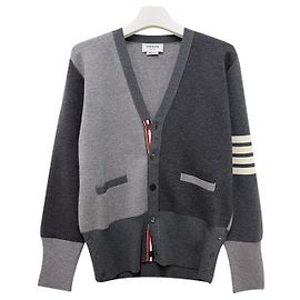 Thom Browne Diagonal Stripe Mixed Wool Cardigan Tonal Grey Brown