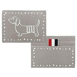 Thom Browne Tarjetero Hector Holiday Tres Rayas Gris Castaño