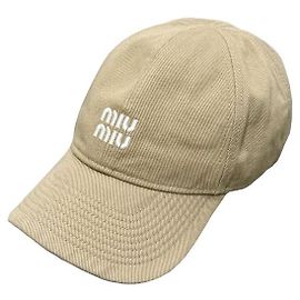 Miu Miu Embroidered Logo Denim Baseball Cap Beige Amaranth Brown