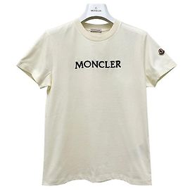 Moncler Kurzarm-T-Shirt mit gesticktem tonalem Logo Weiß