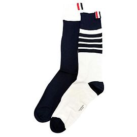 Thom Browne Chaussettes Mi-Mollet Classiques Fines Marine Blanc Bleu