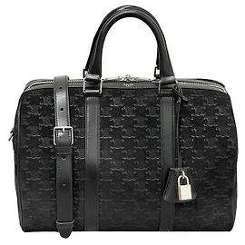 Céline Triomphe Embossed Suede Calfskin Boston Bag Large Black